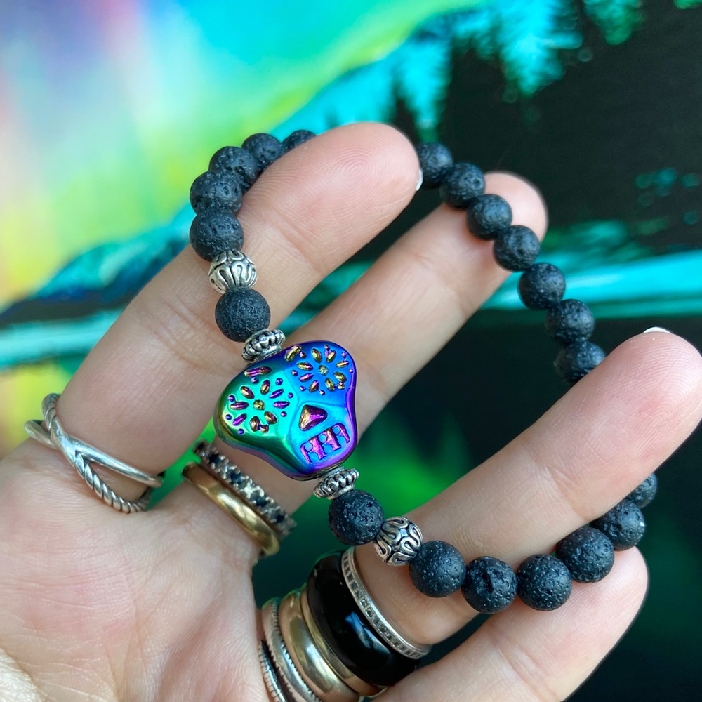 Rainbow sugar skull & lava rock oil diffuser beads